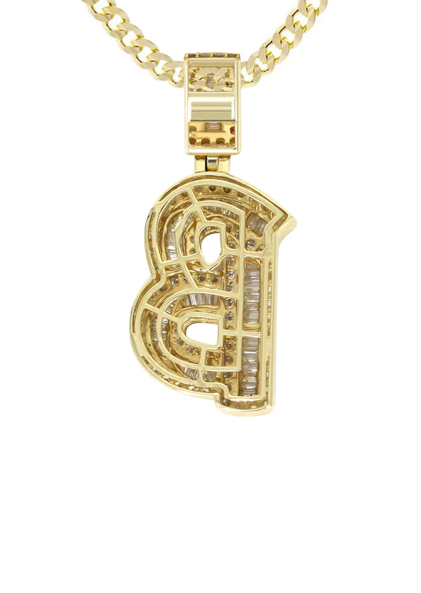 14K Yellow Gold Letter B Baguette Diamond Necklace 3