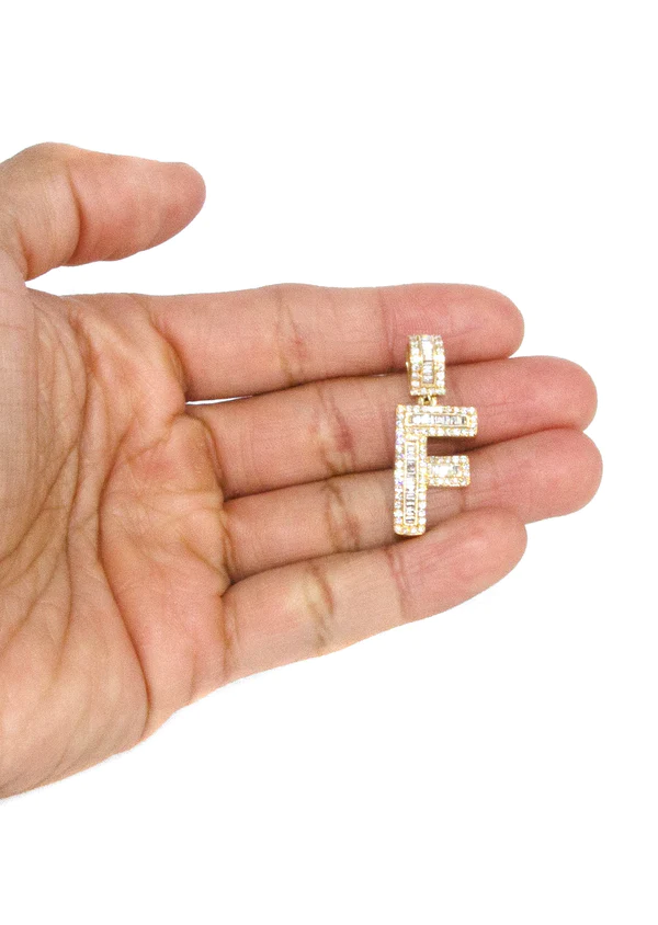 14K Yellow Gold Letter F Baguette Diamond Necklace 5