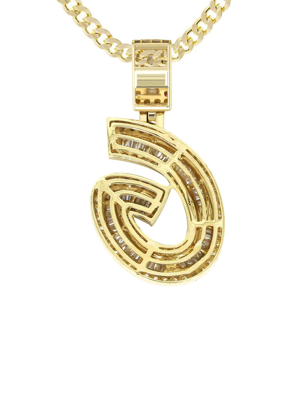 14K Yellow Gold Letter G Baguette Diamond Necklace 4