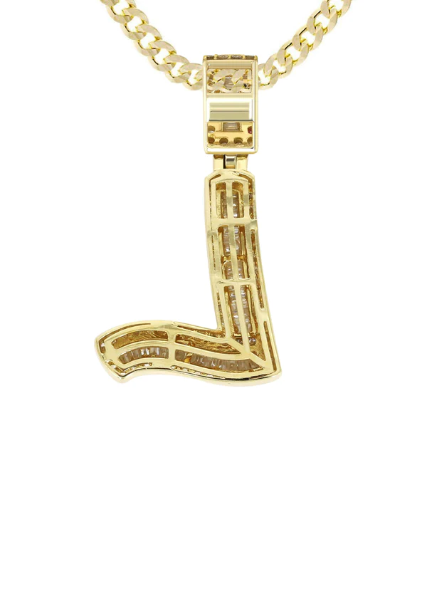 14K Yellow Gold Letter L Baguette Diamond Necklace 3