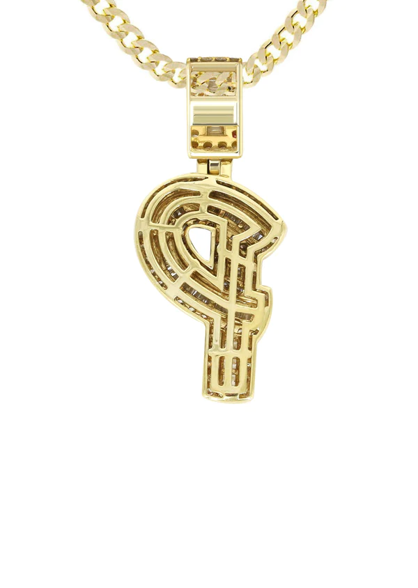 14K Yellow Gold Letter P Baguette Diamond Necklace 3