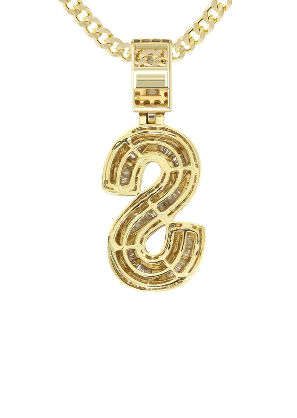 14K Yellow Gold Letter S Baguette Diamond Necklace 3