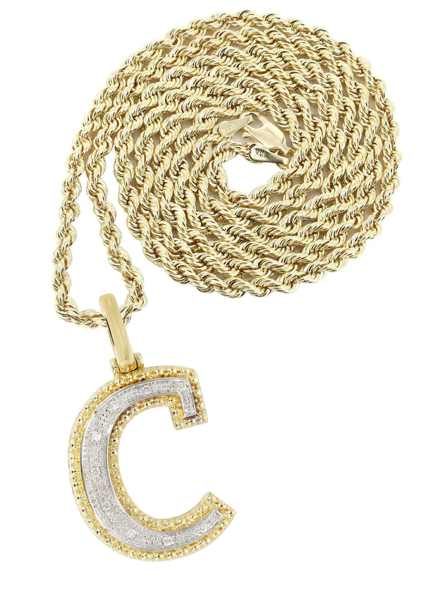 Diamond 10K Yellow Gold Letter C Necklace 1