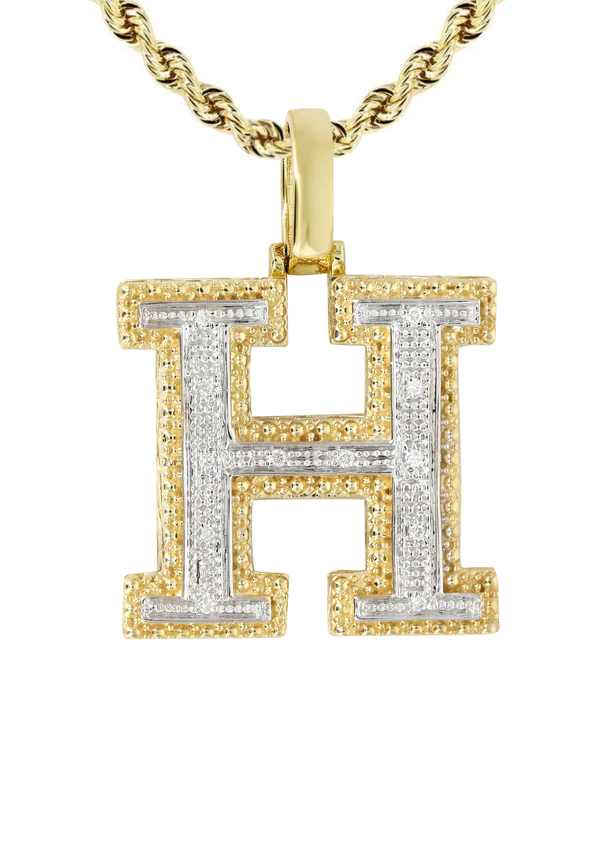 Diamond 10K Yellow Gold Letter H Necklace 2