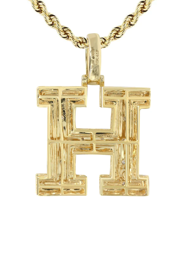 Diamond 10K Yellow Gold Letter H Necklace 3