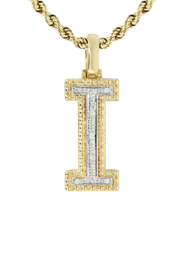 Diamond 10K Yellow Gold Letter I Necklace 2