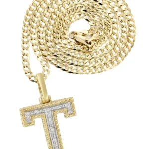 Diamond 10K Yellow Gold Letter “T” Necklace | Appx. 13.5 Grams