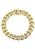 Hollow Mens Miami Cuban Link Bracelet 10K/14K Yellow Gold