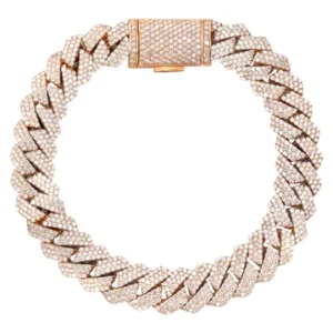 Iced Out Diamond Prong Cuban Link Rose Gold Bracelet 10K/14K