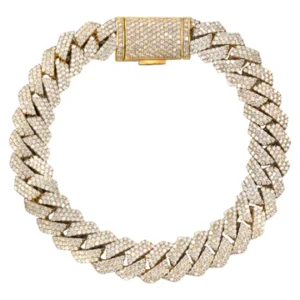 Iced Out Diamond Prong Cuban Link Yellow Gold Bracelet 10K/14K