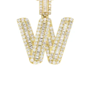 Yellow Gold Letter “W” Baguette Diamond Necklace | 3.3 Carats