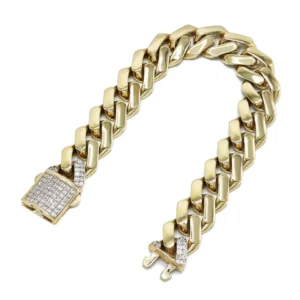 Hollow Monaco Mens Miami Cuban Link Bracelet 10K/14K Yellow Gold
