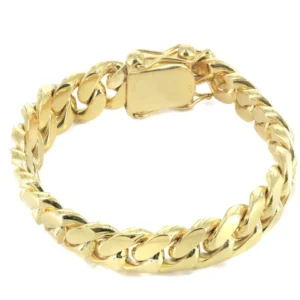 Solid Mens Miami Cuban Link Bracelet 10K/14K Yellow Gold