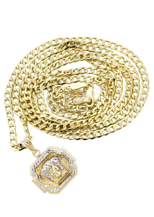 10K Gold Necklace & Gold Medusa Style Pendant 2
