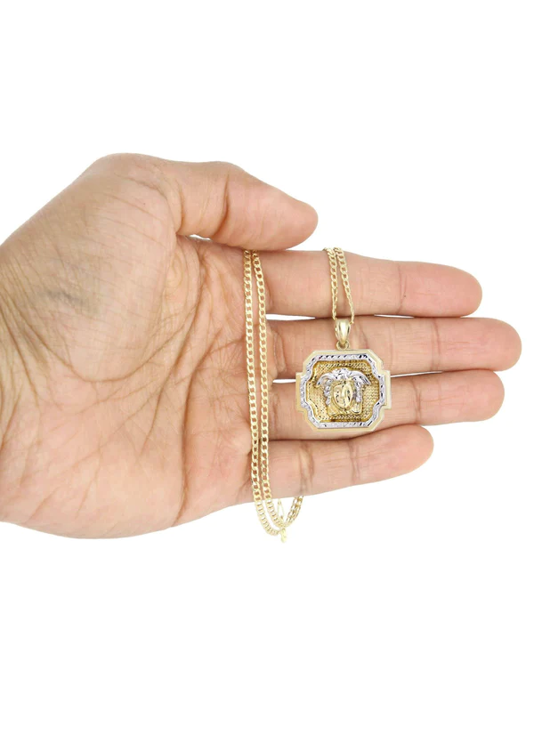 10K Gold Necklace & Gold Medusa Style Pendant 6