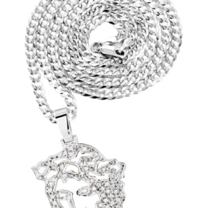 10K White Gold 3D Jesus Head Diamond Necklace | 0.67 Carats