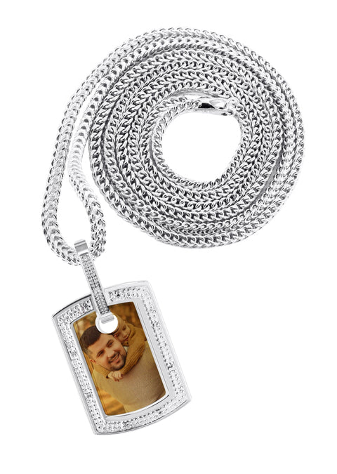 10K White Gold Diamond Dog Tag Picture Pendant Necklace 1