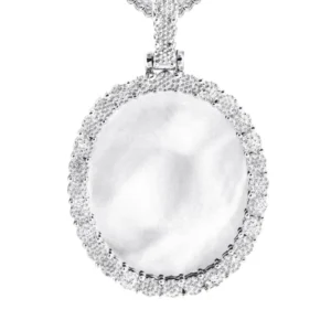 10K White Gold Medium Diamond Oval Picture Pendant Necklace | Appx. 19 Grams