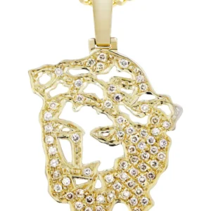 10K Yellow Gold 3D Jesus Head Diamond Necklace | 0.48 Carats