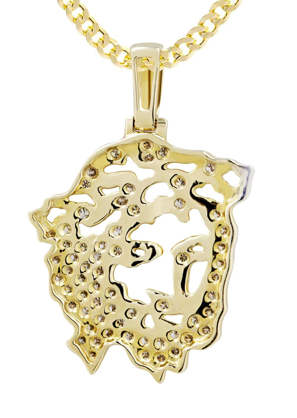 10K Yellow Gold 3D Jesus Head Diamond Necklace 3