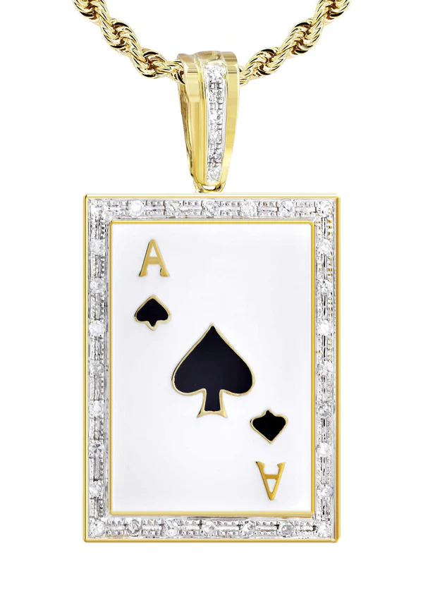 10K Yellow Gold Ace of Spades Diamond Necklace 2
