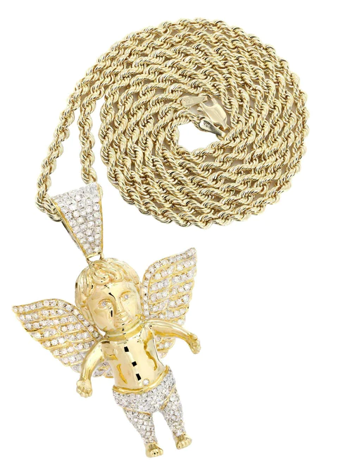 10K Yellow Gold Angel Diamond Necklace 1