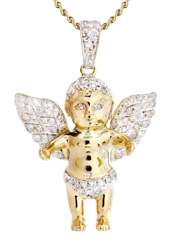 10K Yellow Gold Angel Diamond Necklace 2