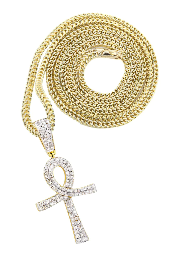 10K Yellow Gold Ankh Diamond Necklace 1