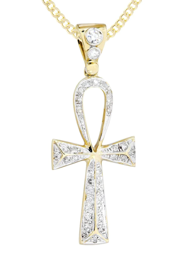 10K Yellow Gold Ankh Diamond Necklace 2