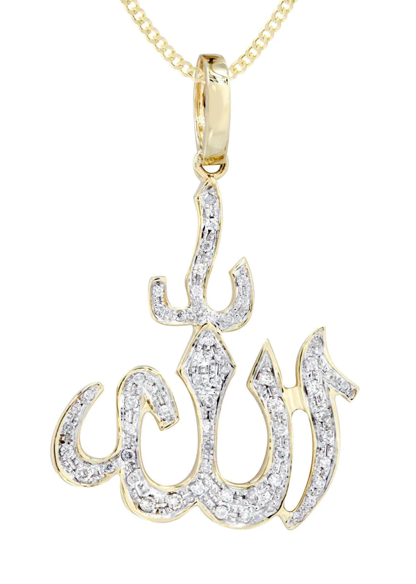 10K Yellow Gold Arabic Allah Diamond Necklace 2