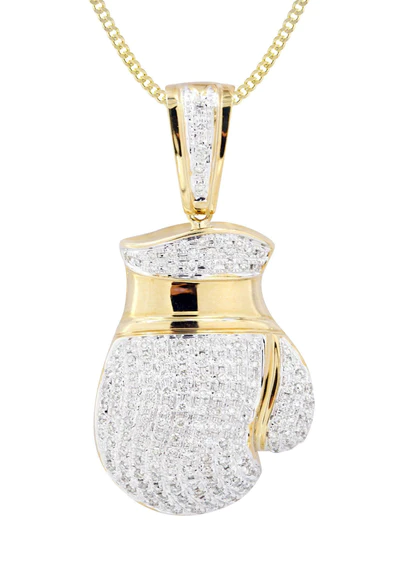 10K Yellow Gold Boxing Glove Diamond Necklace 2