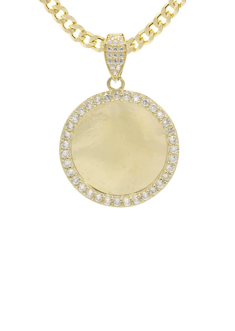 10K Yellow Gold CZ Picture Pendant Necklace 12