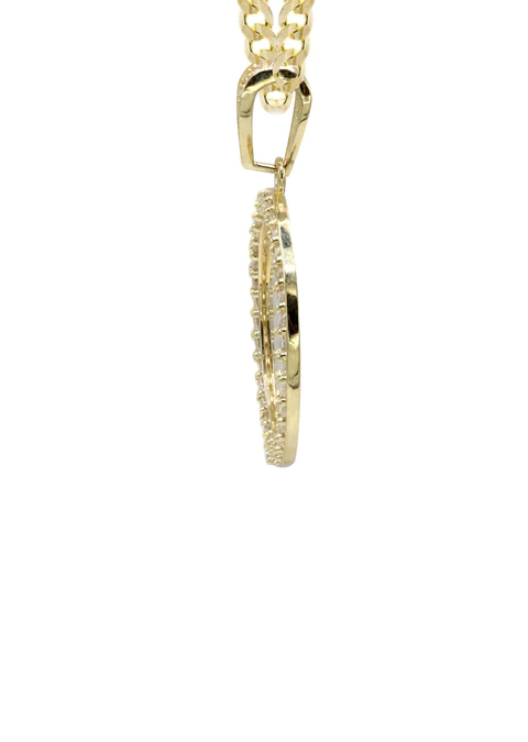 10K Yellow Gold CZ Picture Pendant Necklace 14