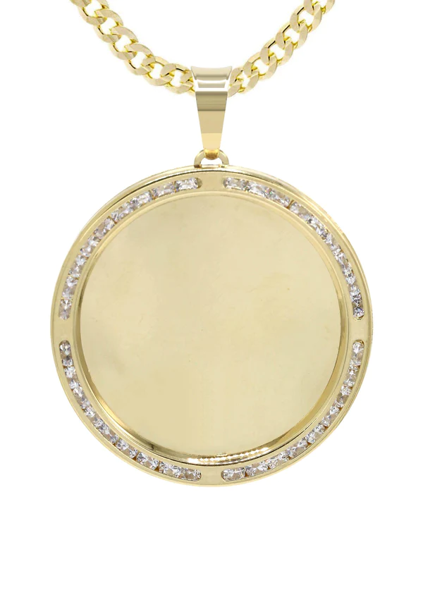 10K Yellow Gold CZ Picture Pendant Necklace 2