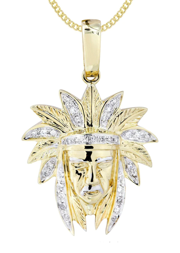 10K Yellow Gold Chief Head Diamond Necklace 2