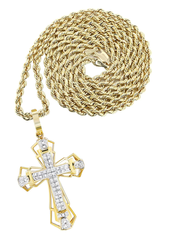 10K Yellow Gold Cross Diamond Necklace 1