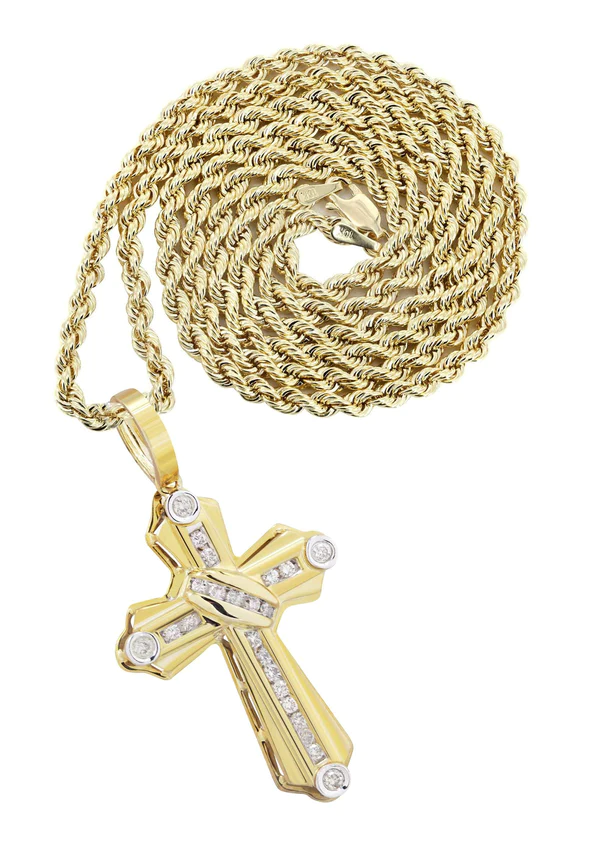 10K Yellow Gold Cross Diamond Necklace 1