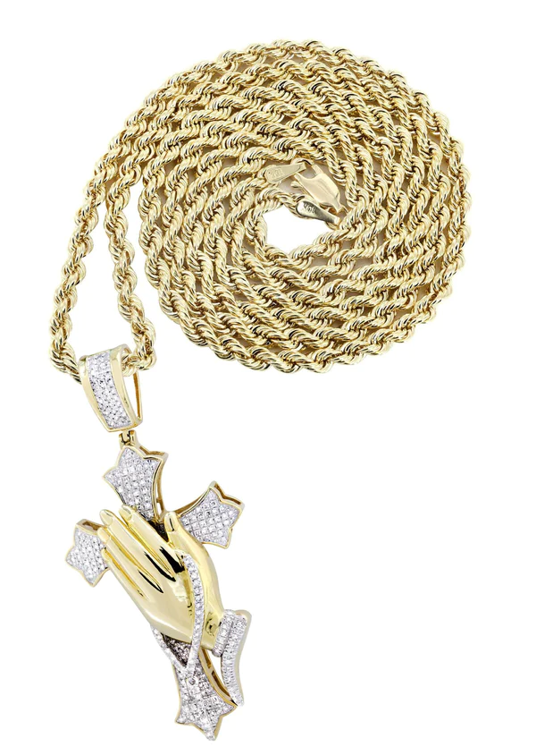 10K Yellow Gold Cross Diamond Necklace 1