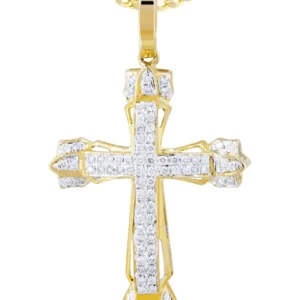 10K Yellow Gold Cross Diamond Necklace | 0.58 Carats