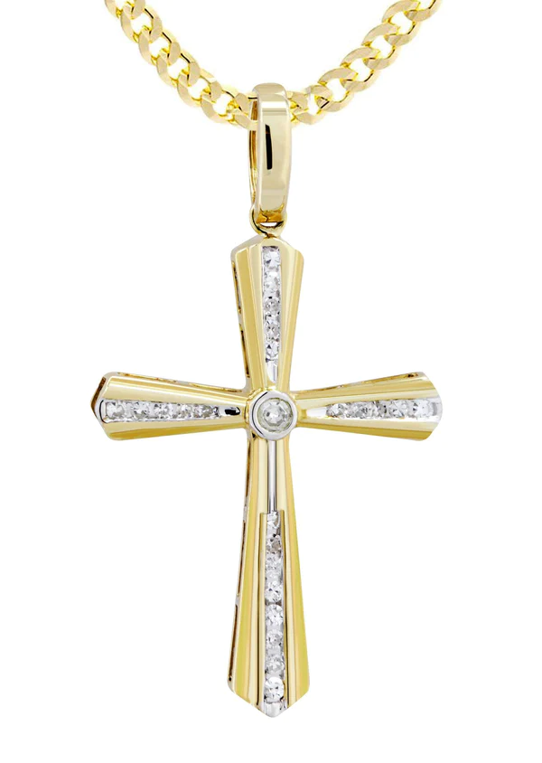 10K Yellow Gold Cross Diamond Necklace 2