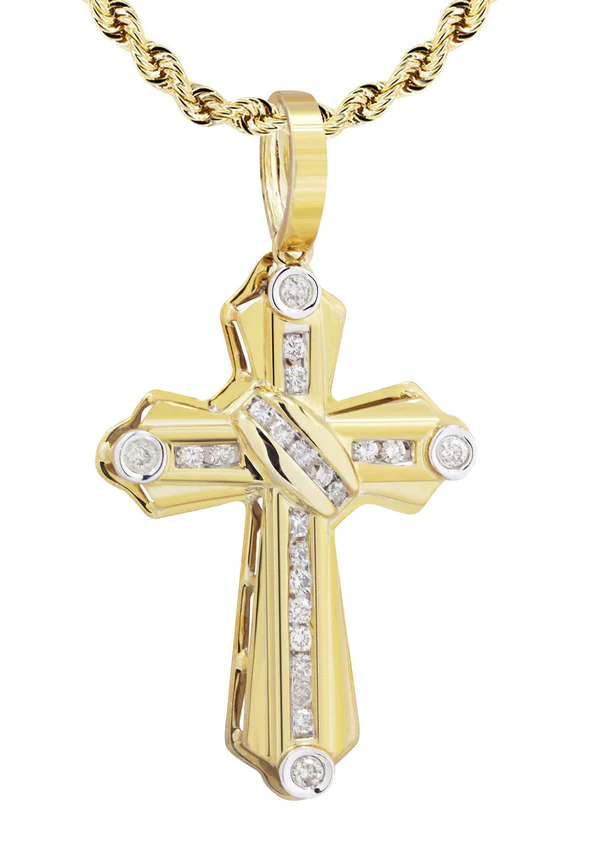 10K Yellow Gold Cross Diamond Necklace 2