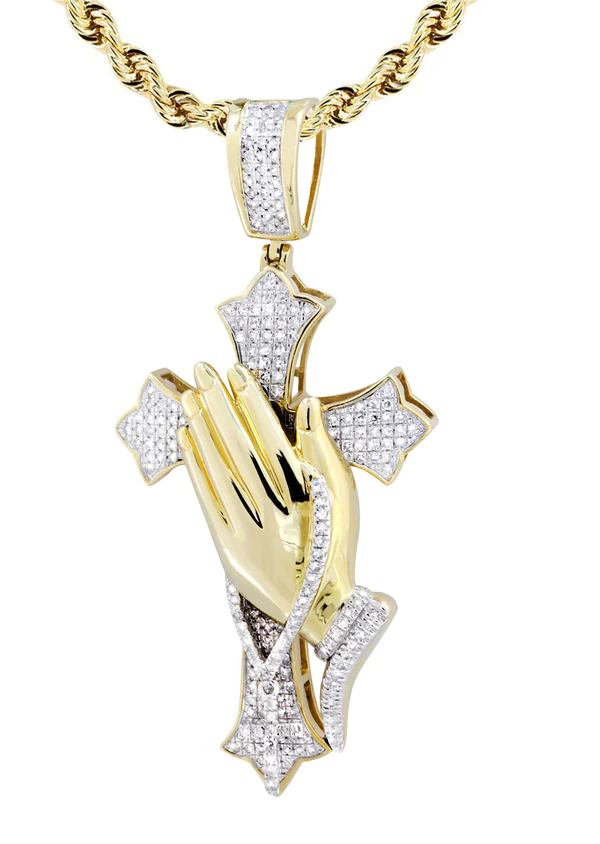 10K Yellow Gold Cross Diamond Necklace 2