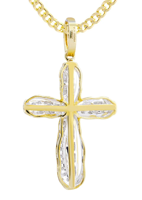 10K Yellow Gold Cross Diamond Necklace 3