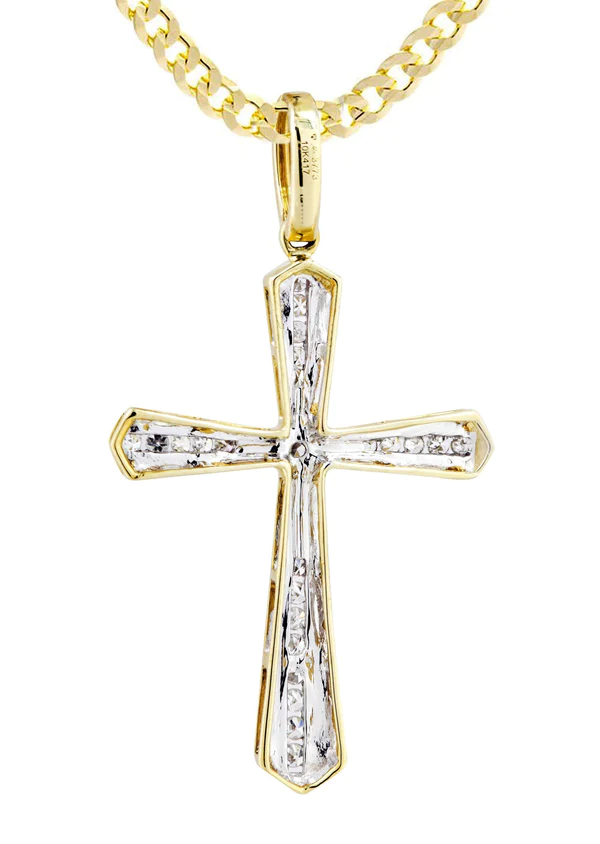 10K Yellow Gold Cross Diamond Necklace 3