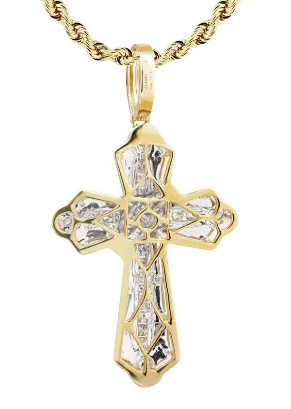 10K Yellow Gold Cross Diamond Necklace 3