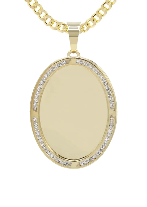 10K Yellow Gold Cz Oval Picture Pendant Necklace 2