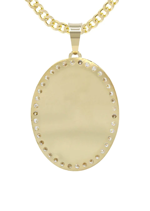 10K Yellow Gold Cz Oval Picture Pendant Necklace 3