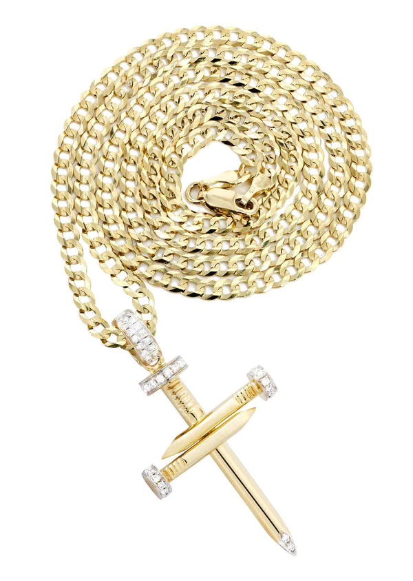 10K Yellow Gold Diamond Cross Necklace 1