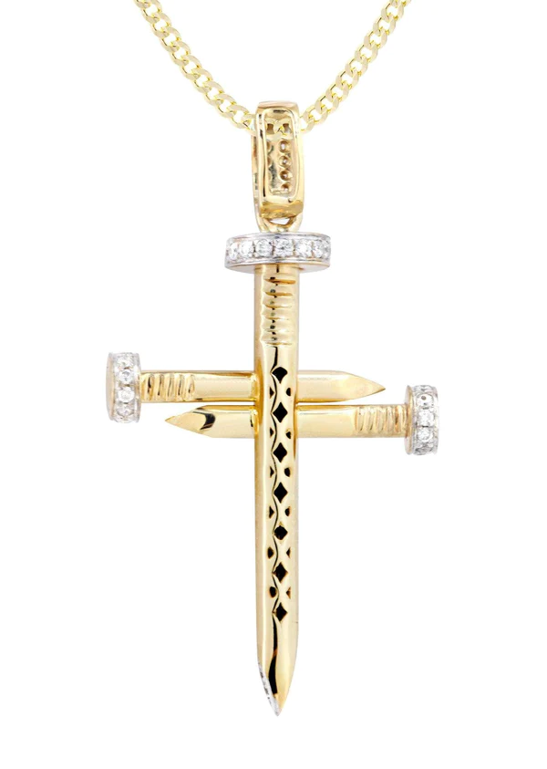 10K Yellow Gold Diamond Cross Necklace 3