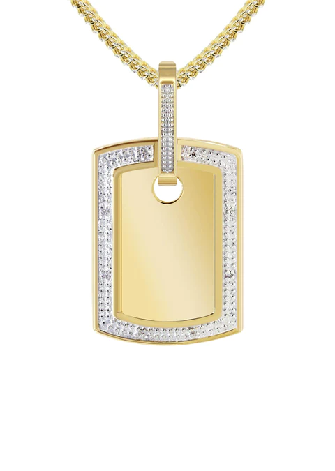 10K Yellow Gold Diamond Dog Tag Picture Pendant Necklace 2